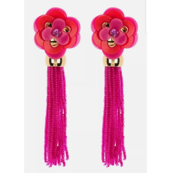 Kate spade pink flower tassel earrings
